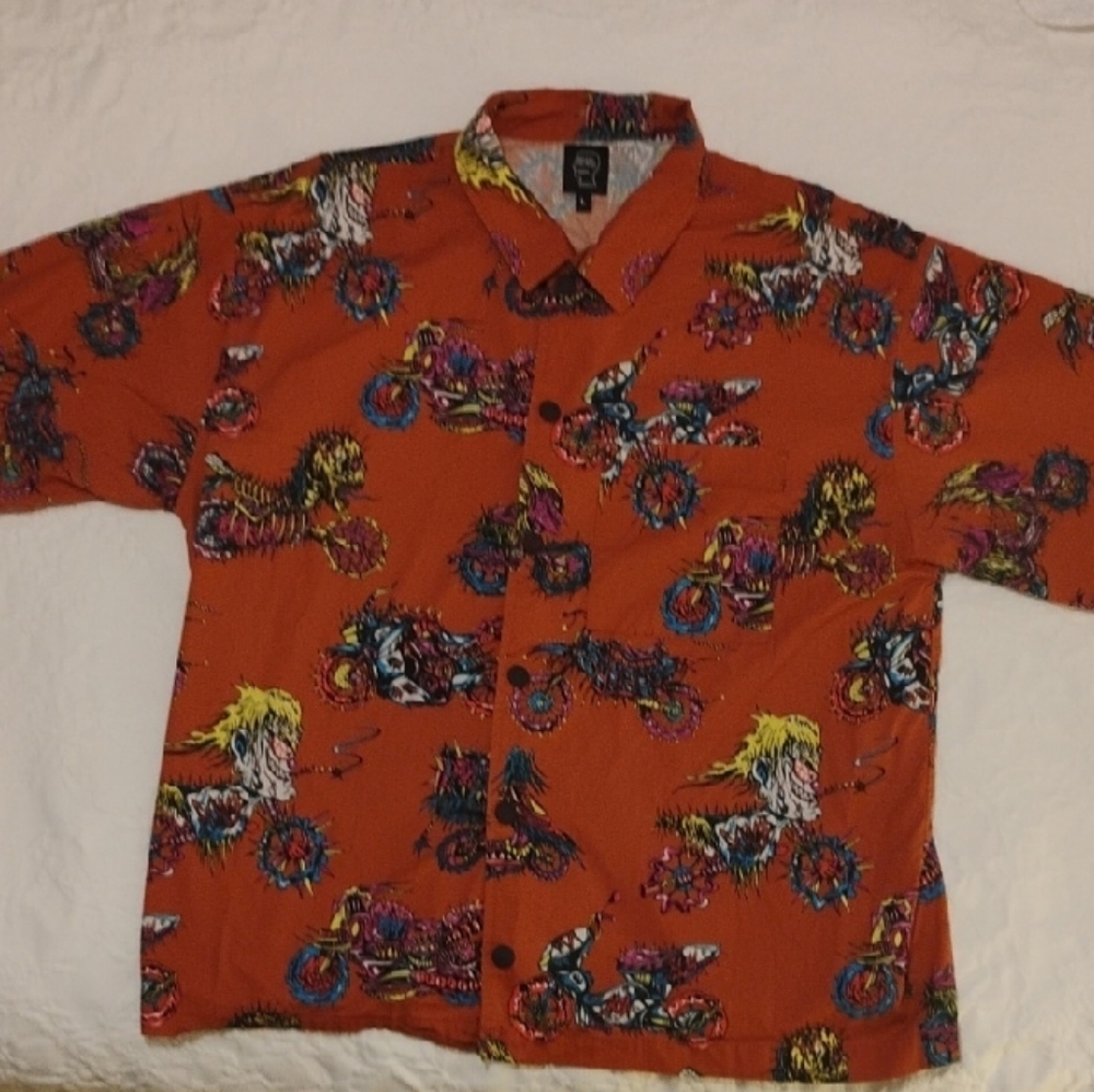Brain Dead Red Casual Button Down Shirt